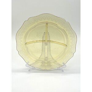 Vintage Federal Glass Amber Yellow Depression Patrician/Spoke Notched Divided/Gr